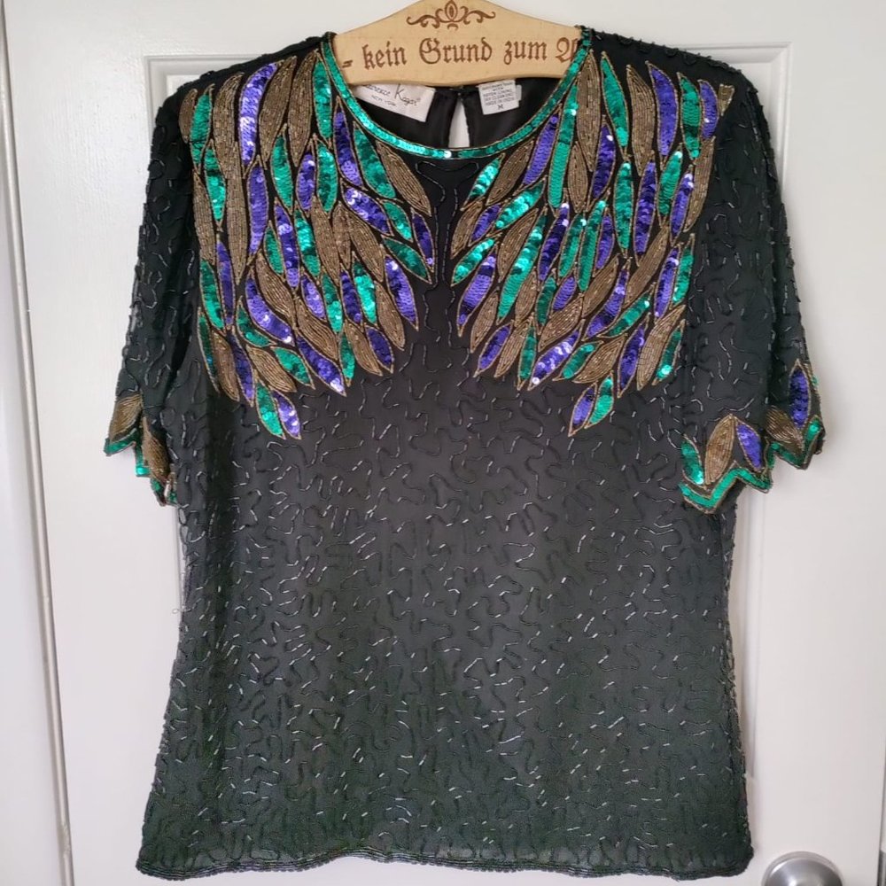 Vintage Laurence Kazar Sequins and Beads top Size M